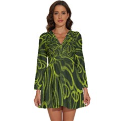 Green-abstract-stippled-repetitive-fashion-seamless-pattern Long Sleeve V-neck Chiffon Dress  by Pakemis