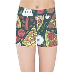 Vector-seamless-pizza-slice-pattern-hand-drawn-pizza-illustration-great-pizzeria-menu-background Kids  Sports Shorts by Pakemis