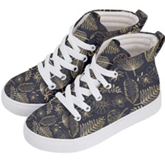 Elegant-pattern-with-golden-tropical-leaves Kids  Hi-top Skate Sneakers by Pakemis