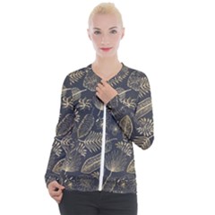 Elegant-pattern-with-golden-tropical-leaves Casual Zip Up Jacket by Pakemis