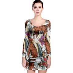 Natural-seamless-pattern-with-tiger-blooming-orchid Long Sleeve Bodycon Dress