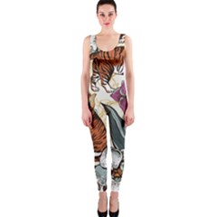 Natural-seamless-pattern-with-tiger-blooming-orchid One Piece Catsuit