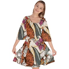 Natural-seamless-pattern-with-tiger-blooming-orchid Velour Kimono Dress