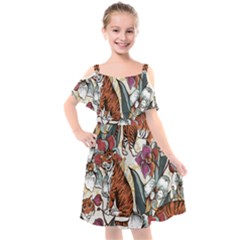 Natural-seamless-pattern-with-tiger-blooming-orchid Kids  Cut Out Shoulders Chiffon Dress