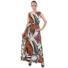 Natural-seamless-pattern-with-tiger-blooming-orchid Chiffon Mesh Boho Maxi Dress by Pakemis