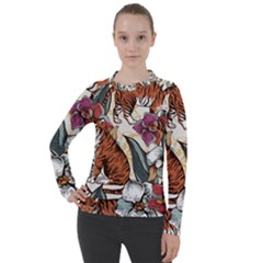 Natural-seamless-pattern-with-tiger-blooming-orchid Women s Pique Long Sleeve Tee