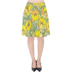 Seamless-pattern-with-graphic-spring-flowers Velvet High Waist Skirt by Pakemis