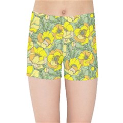 Seamless-pattern-with-graphic-spring-flowers Kids  Sports Shorts