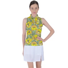 Seamless-pattern-with-graphic-spring-flowers Women s Sleeveless Polo Tee