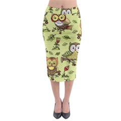 Seamless-pattern-with-flowers-owls Midi Pencil Skirt by Pakemis