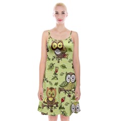 Seamless-pattern-with-flowers-owls Spaghetti Strap Velvet Dress