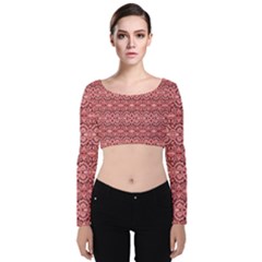 Pink-art-with-abstract-seamless-flaming-pattern Velvet Long Sleeve Crop Top by Pakemis