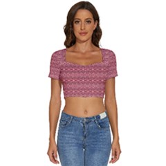 Pink-art-with-abstract-seamless-flaming-pattern Short Sleeve Square Neckline Crop Top  by Pakemis