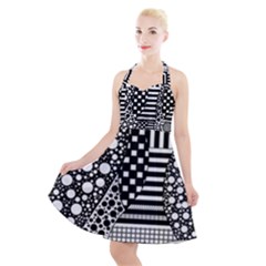 Black And White Halter Party Swing Dress 