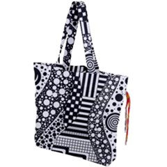 Black And White Drawstring Tote Bag by gasi