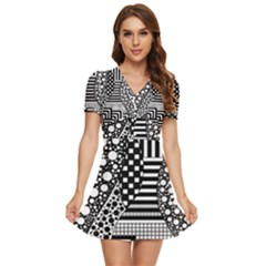 Black And White V-neck High Waist Chiffon Mini Dress