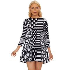 Black And White Long Sleeve Babydoll Dress