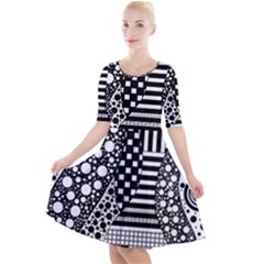 Black And White Quarter Sleeve A-line Dress