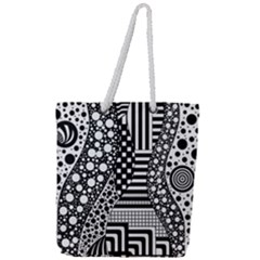 Black And White Full Print Rope Handle Tote (large)
