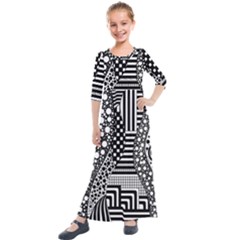 Black And White Kids  Quarter Sleeve Maxi Dress by gasi