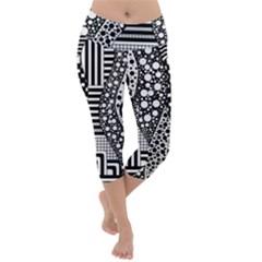 Black And White Lightweight Velour Capri Yoga Leggings