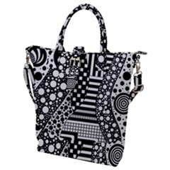 Black And White Buckle Top Tote Bag