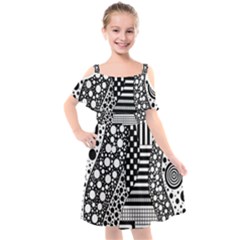 Black And White Kids  Cut Out Shoulders Chiffon Dress by gasi