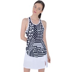 Black And White Racer Back Mesh Tank Top