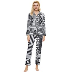 Black And White Womens  Long Sleeve Velvet Pocket Pajamas Set by gasi