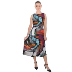 Abstract Art Midi Tie-back Chiffon Dress