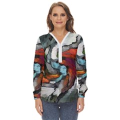 Abstract Art Zip Up Long Sleeve Blouse