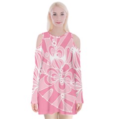 Pink Zendoodle Velvet Long Sleeve Shoulder Cutout Dress