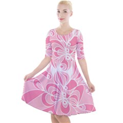 Pink Zendoodle Quarter Sleeve A-Line Dress