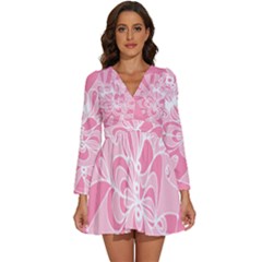 Pink Zendoodle Long Sleeve V-Neck Chiffon Dress 