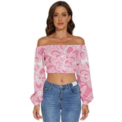 Pink Zendoodle Long Sleeve Crinkled Weave Crop Top