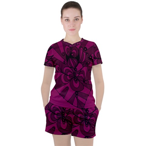 Aubergine Zendoodle Women s Tee And Shorts Set by Mazipoodles
