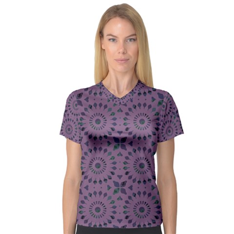 Kaleidoscope Scottish Violet V-neck Sport Mesh Tee by Mazipoodles