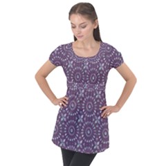 Kaleidoscope Plum Puff Sleeve Tunic Top by Mazipoodles