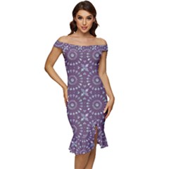 Kaleidoscope Plum Off Shoulder Ruffle Split Hem Bodycon Dress by Mazipoodles