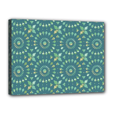 Kaleidoscope Hunter Green Canvas 16  X 12  (stretched) by Mazipoodles