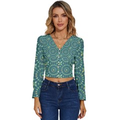 Kaleidoscope Hunter Green Long Sleeve V-neck Top by Mazipoodles