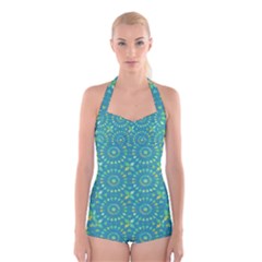 Kaleidoscope Jericho Jade Boyleg Halter Swimsuit  by Mazipoodles