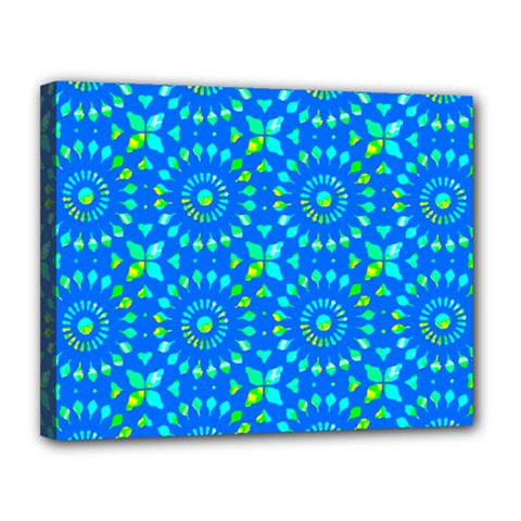 Kaleidoscope Blue Canvas 14  X 11  (stretched) by Mazipoodles