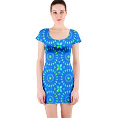 Kaleidoscope Blue Short Sleeve Bodycon Dress by Mazipoodles