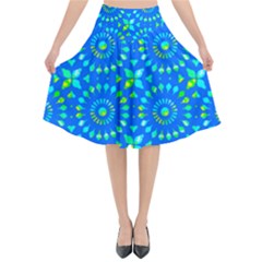 Kaleidoscope Blue Flared Midi Skirt by Mazipoodles