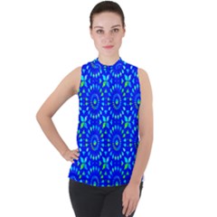 Kaleidoscope Royal Blue Mock Neck Chiffon Sleeveless Top by Mazipoodles