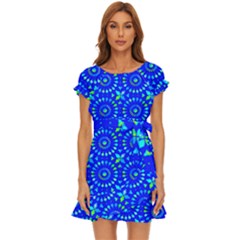 Kaleidoscope Royal Blue Puff Sleeve Frill Dress by Mazipoodles