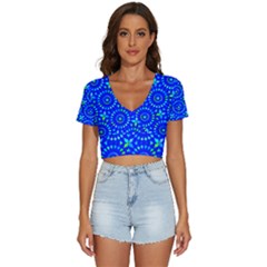 Kaleidoscope Royal Blue V-neck Crop Top by Mazipoodles