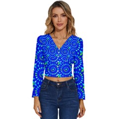 Kaleidoscope Royal Blue Long Sleeve V-neck Top by Mazipoodles