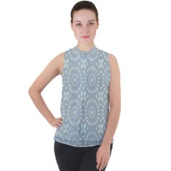 Kaleidoscope Duck Egg Mock Neck Chiffon Sleeveless Top by Mazipoodles